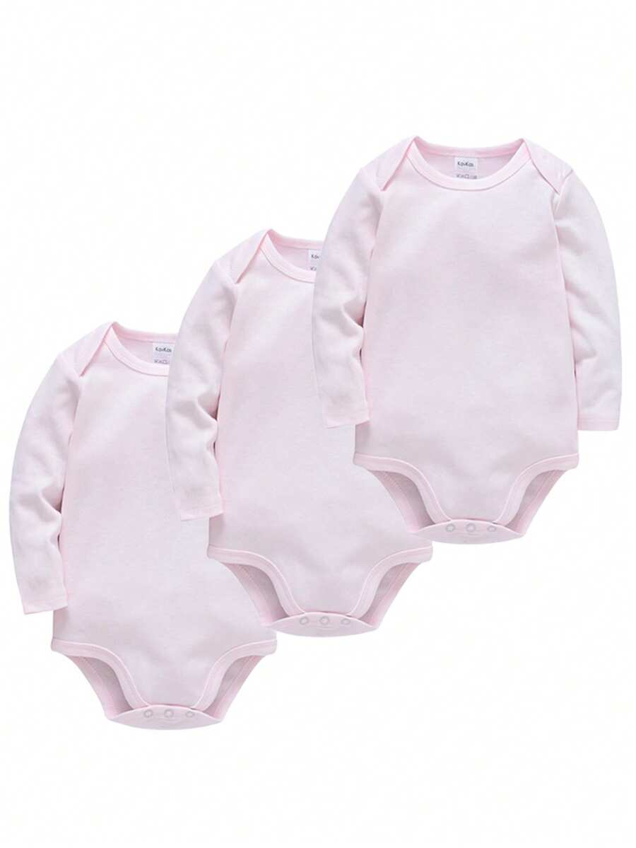3pcs/Set Baby Boys Pink Long Sleeve Bodysuit For Spring & Autumn - Pink - View 1