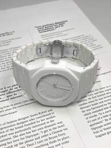 TOMI Gift Set High-End Minimalist Business Men's Watch, Matte Oil Plastic Strap Striped Dial Quartz Watch, Fashion Men's Watch Set Suitable For Daily Life, Holiday Gifts, Father's Day Gifts - White - View 5