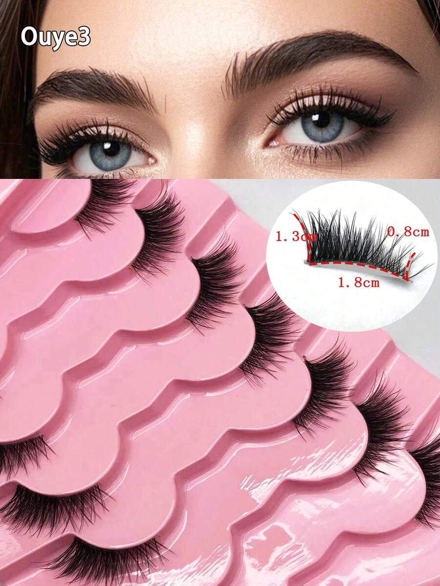 Ouye3 7 Pairs Transparent Cross Eyetail Extended Half Eyelash, Suitable For Daily Makeup, Reusable, Suitable For Daily Travel And Dating - Black - View 1