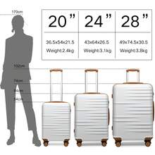 Hard Shell Suitcase Set 3 Piece Luggage PC ABS 20" Cabin Bag Carry On Hand Luggage, 24" 28" Large Check In Spinner Suitcase With TSA Lock, Lightweight Trolley Case For Travel, Business, Holiday, Students, Adults - White - View 3