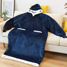 1pc Extra Large 48" Flannel Wearable Hooded Blanket, Casual & Oversized, Suitable For Men & Women, Christmas