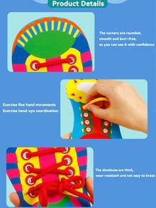 早教鞋带穿线教学玩具，幼儿园小朋友学习系鞋带，蝴蝶结画拼图玩具，手工DIY玩具制作套装，适合儿童圣诞节及 - 彩色 - 查看 6