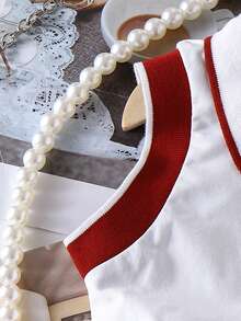 2 件女式学校运动心形刺绣无袖 Polo 衫和百褶裙套装，夏季