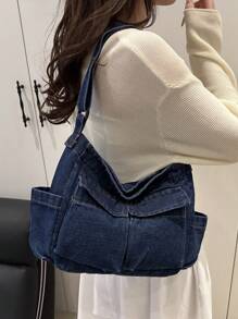 2025 Fashion Diagonal Crossbody Bag, Niche Design Shoulder Bag, High-End Commuter Tote Bag, Large Capacity Water-Washed Tote, Multi-Pocket Patchwork Women's Handbag, Shopping And Work Bag
