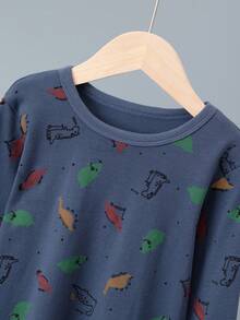 6件套男童卡通纯棉内衣套装，可爱恐龙印花长袖衬衫和裤子睡衣，厚棉秋冬睡衣 - 彩色 - 查看 11