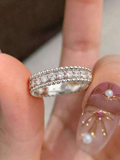 ESBERRY 1 件 S925 纯银方晶锆石排订婚戒指结婚戒指女士承诺戒指永恒戒指精美女士珠宝派对约会礼物