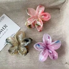 3 件 8 厘米/3.15 英寸粉色、白色、蓝色花朵形塑料发夹，优雅、百搭，适合女性，夏季必备，适合浓密头发，学校用品，大学 - 彩色 - 查看 13