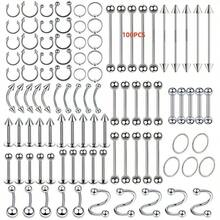 (150pcs/120pcs/100pcs/ 85pcs/ 60pcs/ 40pcs Set Corresponding Image Quantity Set ) Titanium Steel Lip Nail, Stainless Steel Eyebrow Nail, Nose Ring, Nose Nail, Tongue Nail, Navel Nail, Eyebrow Puncture Nail, Mixed - Silver - View 14
