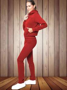 PANTS PARA USAR ANTES DEL DEPORTE O USO DIARIO COMODO VARIOS COLORES PANTALON Y SUDADERA CON CAPUCHA BORDADA  LSSIN - Rojo - Ver 3