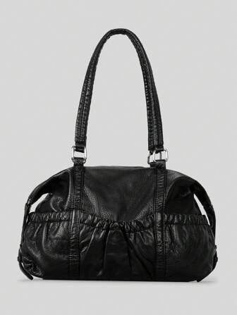 Retro Fashion Spicy Girl Style Large Capacity Handbag For Women's Casual Versatile Soft Leather Single Shoulder Underarm Bag Motorcycle Bag