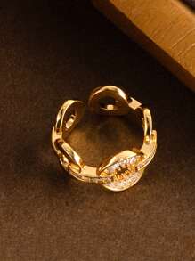 1pc Circular Elegant Luxury Women's Adjustable Ring, Inlaid With Shiny Zirconia, Anti-Allergic Brass Metal, Suitable For Daily Wear And Gift