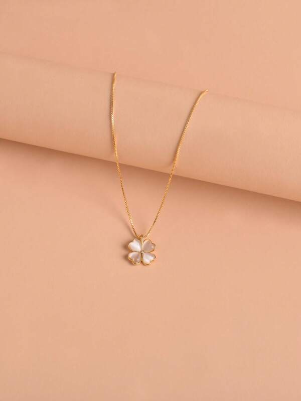 1pc Copper Plated Gemstone Cat Eye Heart Petal Necklace, Delicate Petal Luxurious & Chic Versatile Choker Necklace