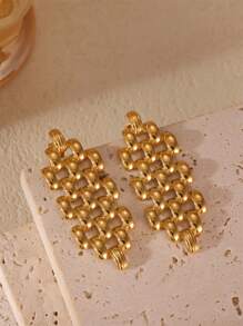 MESTILO 1 Pair Exaggerated 18K True Gold Stainless Steel Gold Water Drop Diamond Shaped Long Earrings, Suitable For Women For Everyday Wear