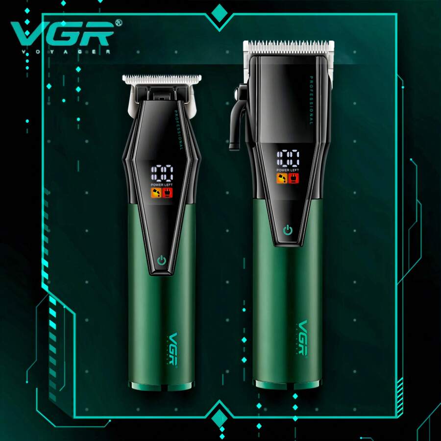 VGR 专业 9000 转/分钟理发器 数字显示 可调节电动理发器 男士节日礼物 理发师理发器 V-677