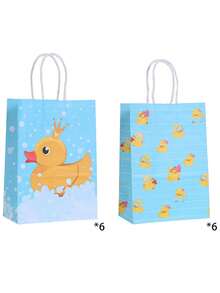 6/12 pièces Sacs en papier jaunes avec poignées, sacs cadeaux de canard en caoutchouc pour bonbons, fêtes, anniversaires. Fournitures de fête de canard bleu - Multicolore - View 30
