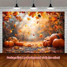 1 pièce Toile de fond thème automne, citrouille, feuille de Thanksgiving, 180 x 230 cm, bannière de fête, décoration de fête de récolte d'automne campagnarde de Thanksgiving, fond de photographie, convient pour salle de vie familiale, chambre à coucher, studio photo, réunion en ligne - Multicolore - Voir 2