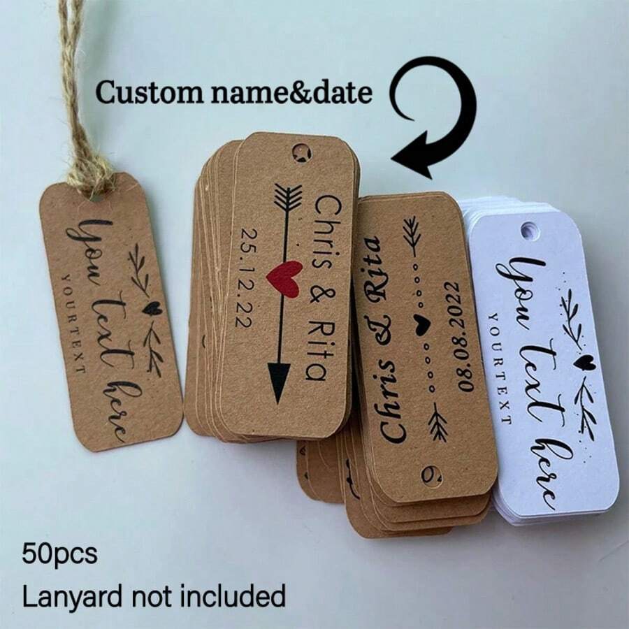 Bộ 50 thẻ quà tặng cưới cá nhân hóa kích thước 6*2cm (không bao gồm dây buộc), có thể tùy chỉnh tên và ngày tháng, dùng làm thẻ quà tặng đám cưới và thẻ túi quà. ,Tình yêu vĩnh cửu - Nhiều màu - Xem 1