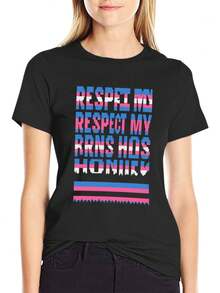 100% Cotton Funny Respect My Trans Homies Trans Pride T-Shirt Graphic Tee Casual Tops, Everyday Comfort, 1pc - màu đen - Xem 7