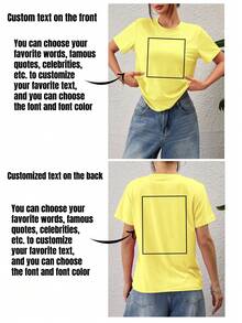 Customized Women Short Sleeve T-Shirt With Front And Back Graphic - Add Your Own Text (Color And Font Selectable), Design Your Personalized Printed Tee, Anniversary Gift, Valentine's Day Gift Summer - Yellow - View 2