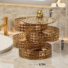 1 pièce Plateau rotatif doré ambre - Organisateur de luxe grande capacité pour bijoux, rouge à lèvres et maquillage, support d'affichage élégant pour la maison, le salon (design premium et gain de place) Organisateur de stockage pour femmes, essentiels de voyage, retour à l'école, dortoir