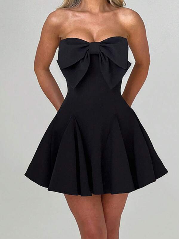 WOWDARK Women's Autumn Bow Decor Bandeau Dress