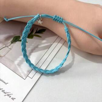 New Bohemian Style Handmade Braided Bracelet, Waterproof Wax Rope Bracelet For Campus Students Couples Beach Holiday