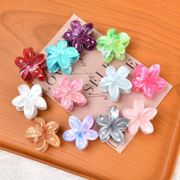 8pcs/Set Women's 4cm/1.57" Mini Eggplant Flower Hair Clips - Marble Texture Wave Flower Design - Ponytail Hairpin - Sweet & Lovely Style - Suitable For Daily Wear And Christmas Headwear