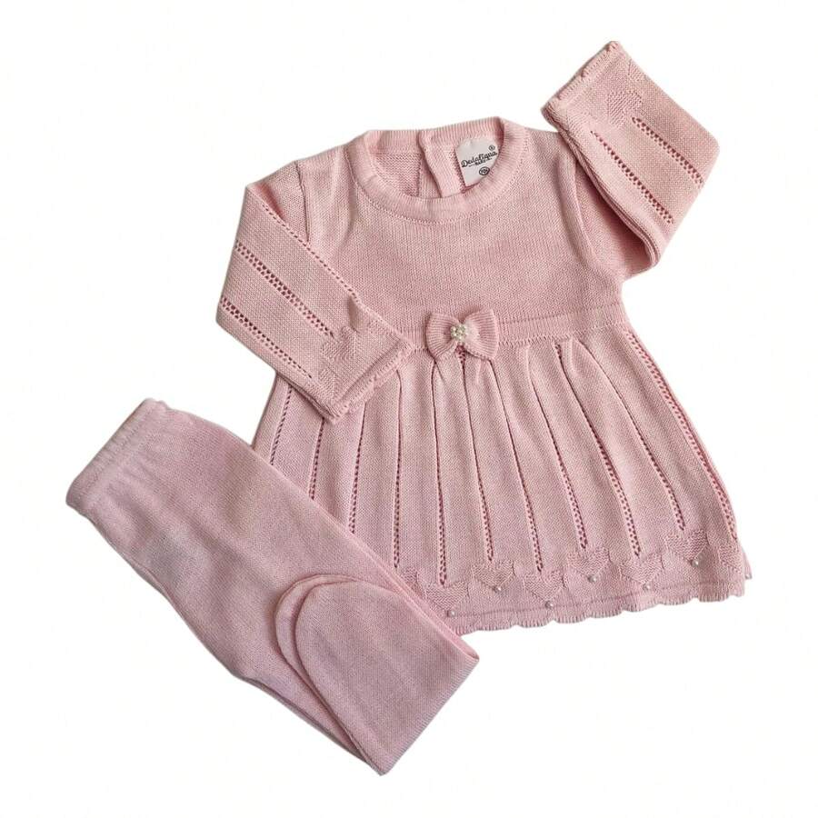 Newborn Baby Knitted Dress - Baby Pink - View 1