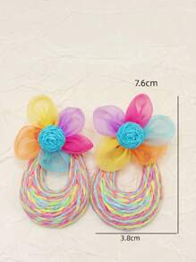 1 paire de boucles d'oreilles en forme de U fleuries en maille tressée, convenant pour un port quotidien
