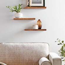 3 Pack Floating Shelves Wall Mounted Rustic Wood Shelves For Living Room Bedroom Kitchen - Multicolor - View 3