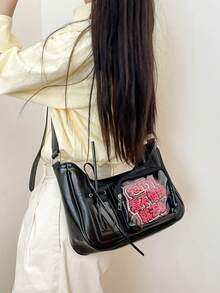 Bolsa de lona de gran capacidad con estilo de dibujos animados y anime, bolsa de hombro para la escuela, ir y venir, estudiantes - Negro - Ver 4