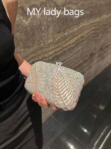 Diamond Wedding Luxury Wallet Design Clutch Bag, Women's Party Shoulder Bag, Leaf Hollow Pattern Evening Bag