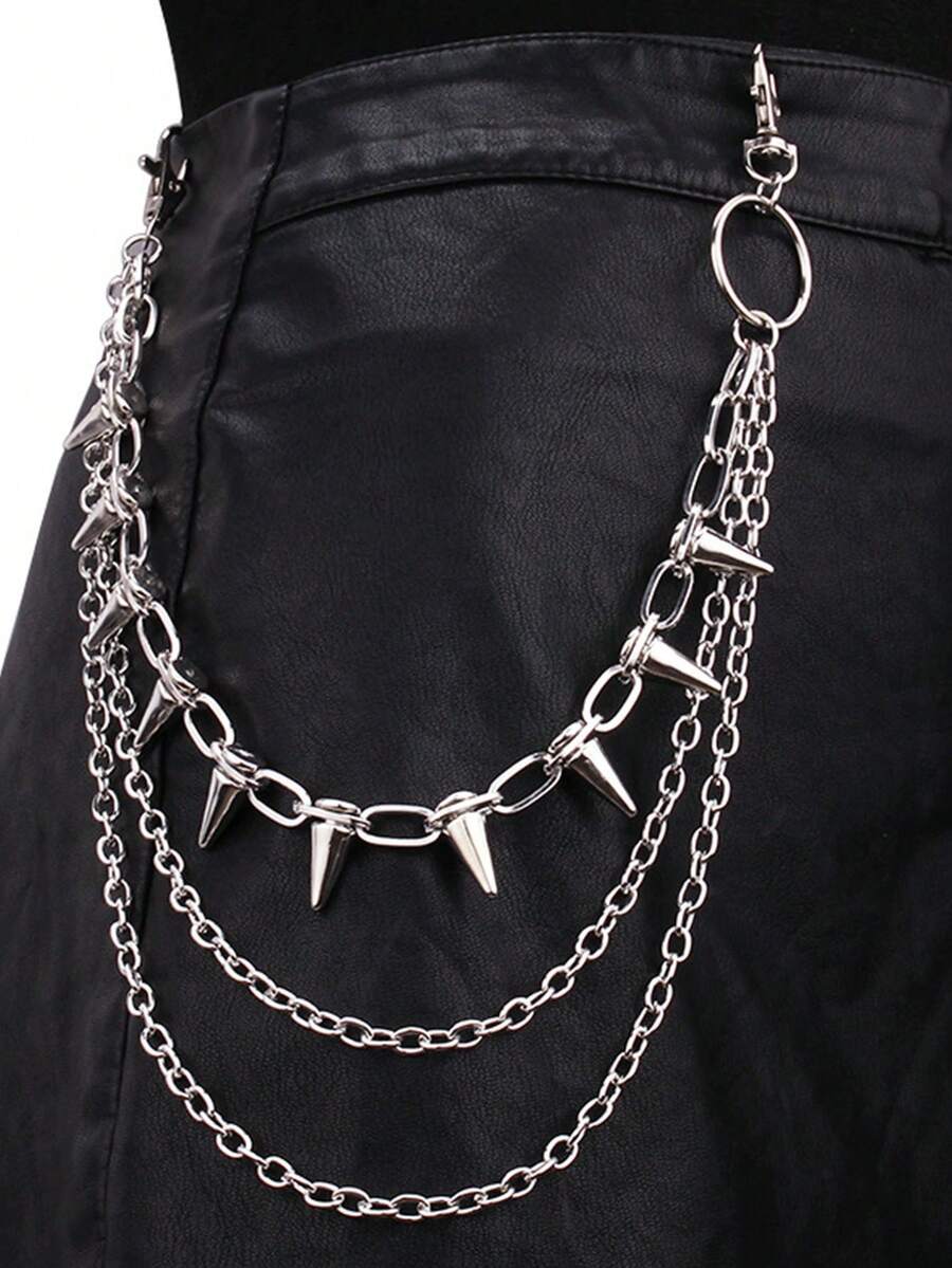 Một chiếc váy biểu diễn sân khấu nhiều lớp thắt lưng xích phong cách Hip-Hop Punk Metal Rivet Jeans Phụ kiện - A - Xem 1