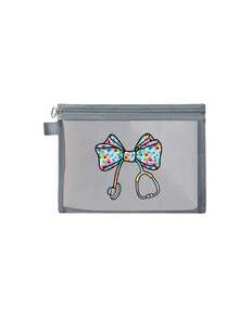 Mesh Zipper Storage Bag, Printed With Bow Stethoscope Pattern, Multi-Function Storage Bag, Medicine Storage, Beach Vacation Toiletries Bag, Transparent Mesh Storage Bag, Multi-Function Travel Bag, Air Cushion Storage, Portable Storage Bag, Student Stationery Bag - متعدد الألوان - مشاهدة 12