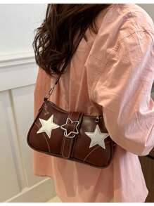 Geantă crossbody casual Y2K pentru femei, decor stele, curea reglabilă, geantă de umăr, geantă tote, capacitate mare, stil retro, potrivită pentru naveta