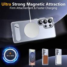 1 Pc Transparent Magnetic Phone Case, Made With TPU + Acrylic 2.0 Thick Material, High-Definition Clear, Wear-Resistant, Anti-Yellow, Shock-Proof Phone Case, Supports Wireless Charging, Magnetic Car Mount, Horizontal And Vertical Placement, Compatible With Samsung Waterproof Anti-Fall Scratch Resistant