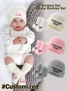 2pcs/Set Personalized Graphic Knit Hat And Socks For Infants & Toddlers, Comfortable, Fashionable And Versatile, Suitable As Gifts For Boys And Girls For Everyday Wear