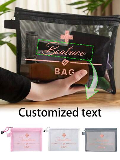 1pc Customized Name Medical Bag, Personalized Emergency Medical Organizer With Custom Name Engraving - Multi-Color Family Medicine Storage Bag, Portable Medicine Box First Aid Kit Pill Packaging Container, Mesh & Semi-Transparent Quick-Access Pockets For Instant Visibility (Durable First Aid Kit & Pill Organizer For Parents, Elderly, Children, Home Caregivers)