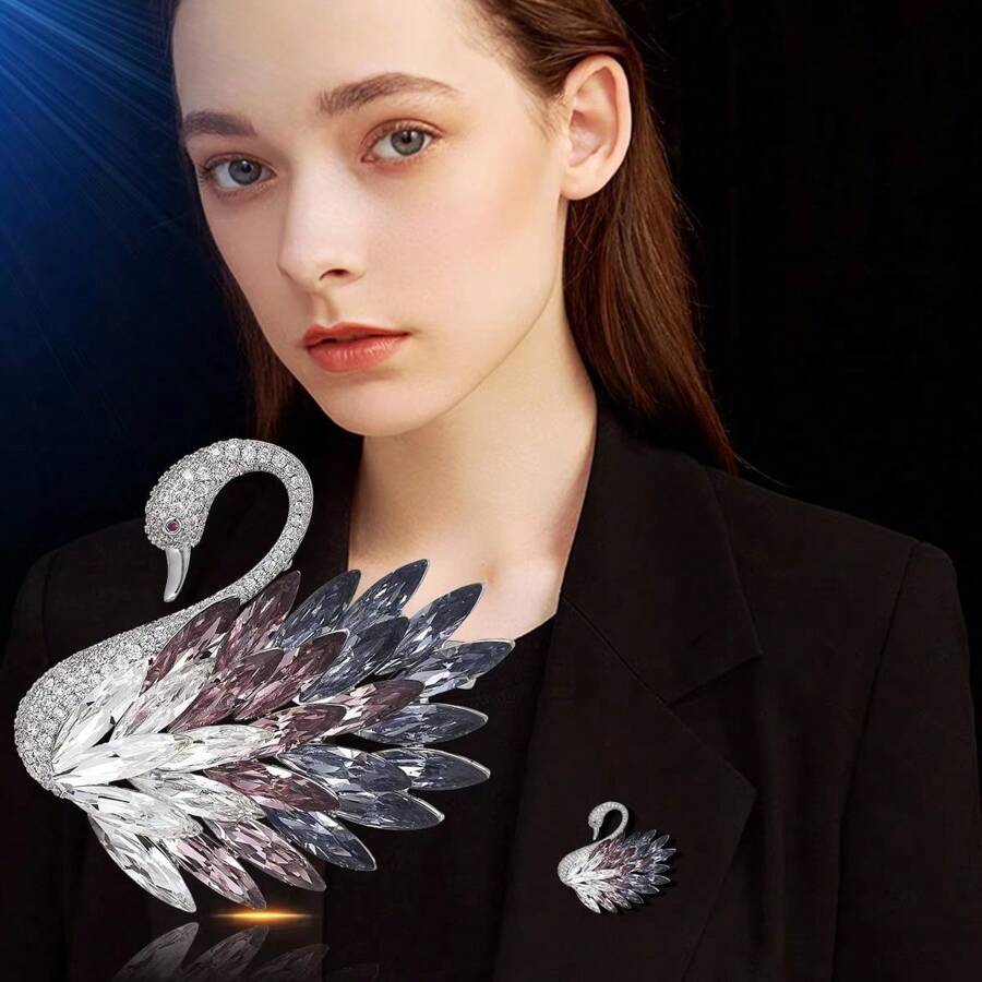 [Lujo de moda] 1 pieza Elegante broche de cisne con rhinestone, alfiler versátil para abrigo, elegante pinza para bufanda, nuevo accesorio de joyería de moda 2025, regalo para la novia