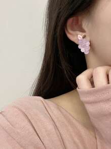 1 par de aretes tipo clip con diseño de uva y fruta, personalizados y lindos