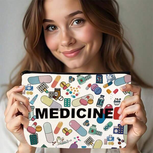 Multi-Functional Canvas Medicine Organizer Bag - Travel Zipper Pouch, Allergy & Asthma Emergency Kit, Cosmetic And Essentials Storage Bag