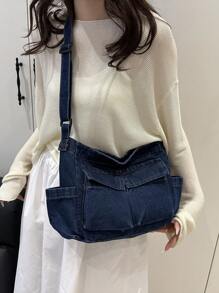 2025 Fashion Diagonal Crossbody Bag, Niche Design Shoulder Bag, High-End Commuter Tote Bag, Large Capacity Water-Washed Tote, Multi-Pocket Patchwork Women's Handbag, Shopping And Work Bag