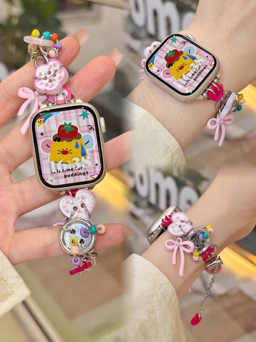 新款 Y2K 多巴胺按钮表带兼容 表带、 10/8/9/7/6/5/4/3/2/1 系列表带以及 Ultra40mm 44 41 45 49 42 38mm 女士时尚手链配件。佩戴既不闷热也不舒适，非常适合手腕