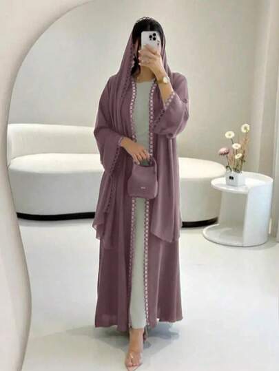 Women's Solid Color Patchwork Trim Casual Abaya