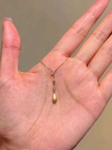 1pc Sparkling Tasseled Water Drop Pendant Necklace, Fashionable Luxury Elegant Textured Choker Necklace, Suitable For Daily Wear, Gatherings And Parties