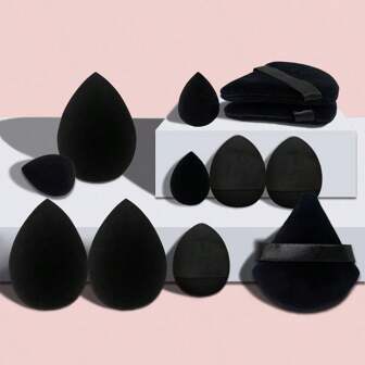mik&joe 12Pcs/Bag All-Purpose Makeup Sponge Set Made Of 3 Loose Powder Puffs 3 Mini Air Cushion Puffs 3 Beauty Eggs And Mini Beauty Tool