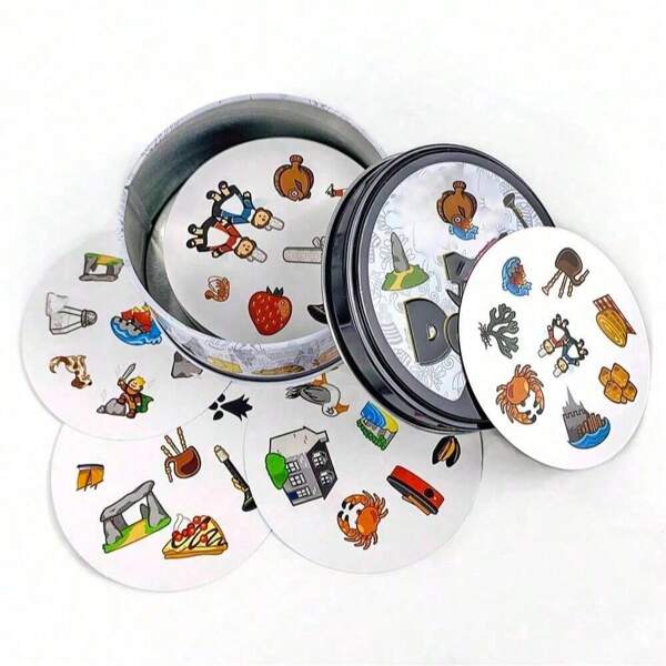 Contemporary Abstract-Themed Circular Card Collection In Metallic Case - Vibrant Illustrated Deck For Collegiate Social Gatherings