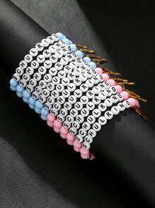 12pcs/Set Graduation/Back To School/Teachers' Day Beaded Bracelet With Resin CCB, Stainless Steel Angels, Letters "SCHULKIND", Heart Pendants, Suitable For Daily Wear By Women