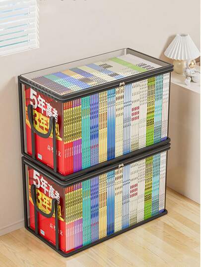 1 Pc Book Storage Box, Transparent Foldable Book Case Bag For Home, Classroom, Dust-Proof Book Organizer, Old Books And Toys Storage