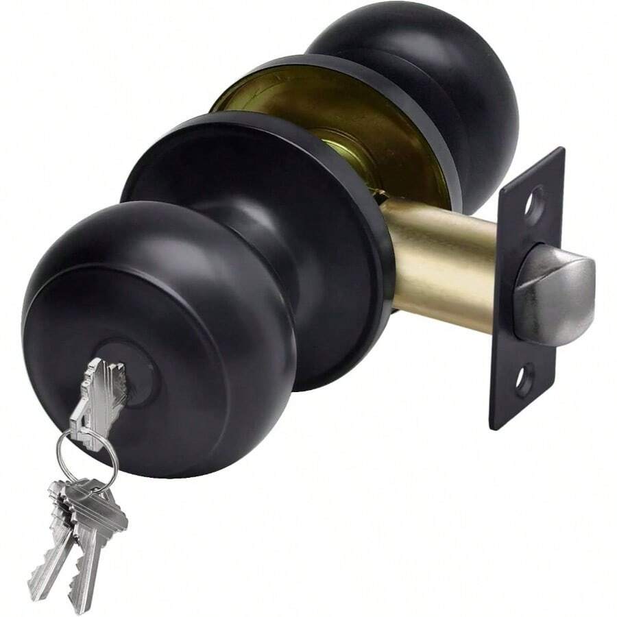 CML Hardware Keyed Entry Door Knob Set, Entran Door Lock In Stainless Steel For Exterior And Interior, Round Ball Handle, 1 Pack - 1+霧面黑色 - 查看 1